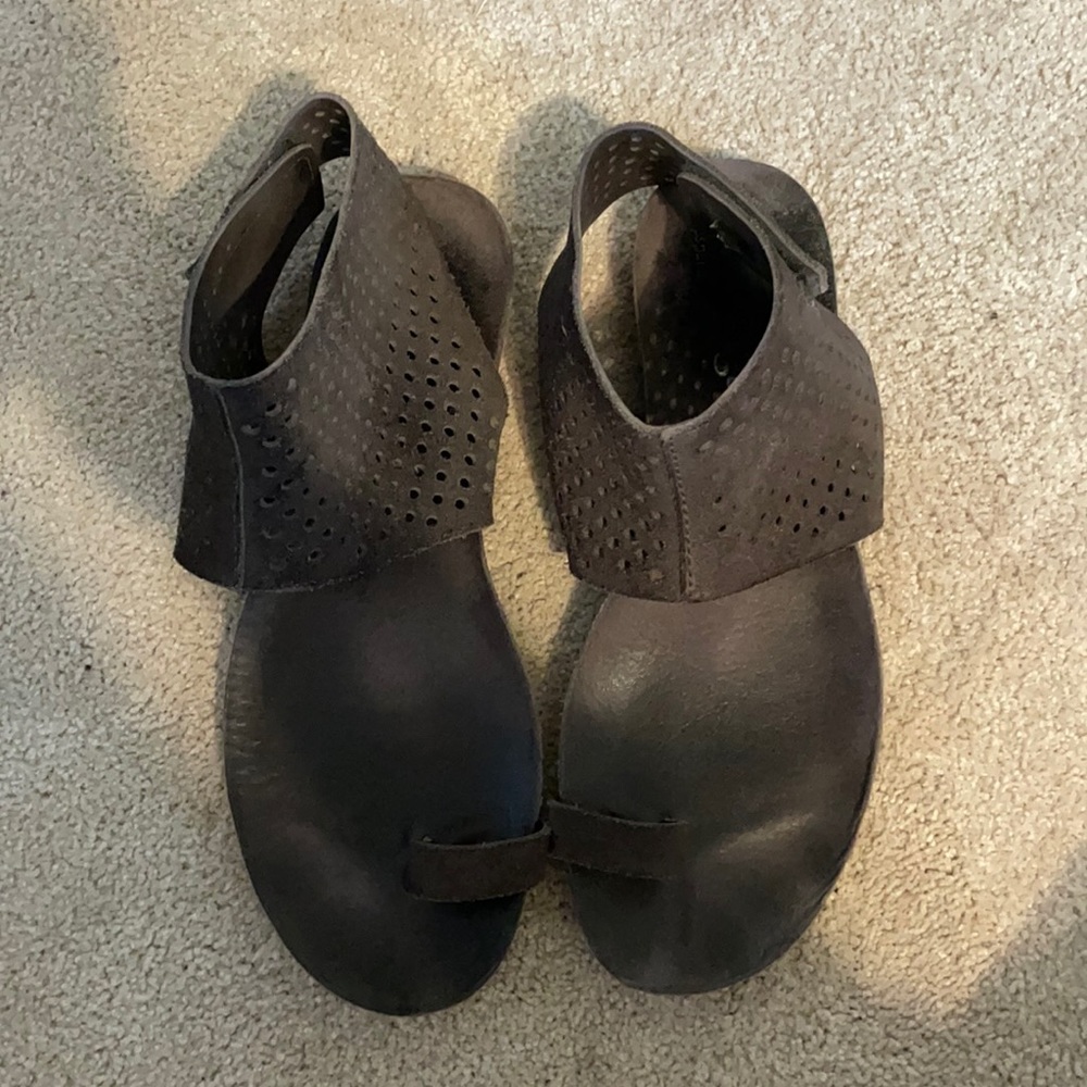 dark gray perforated suede pedro garcia sandals